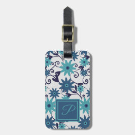 Elegantes monogramm-blaues türkisfarbenes Blume-Mu Gepäckanhänger