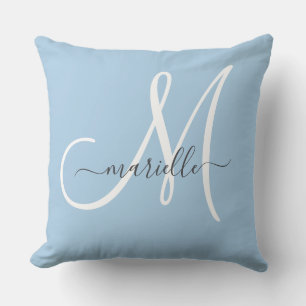 Elegantes Monogramm Blaues Wurfkissen Kissen