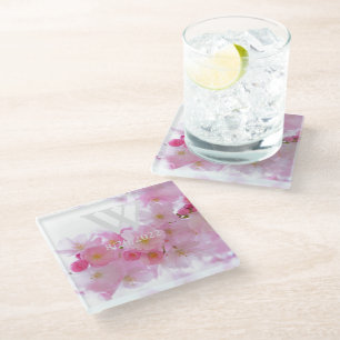 Elegantes Monogramm-Blumen-Glasuntersetzer Glasuntersetzer
