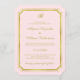 Elegantes Monogramm Blush Rosa und Imitate Gold Ho Einladung