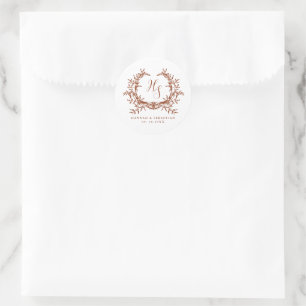 Elegantes Monogramm Botanisches Wappen Runder Aufkleber
