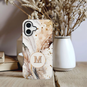 Elegantes Monogramm Braun Gold Marmor Abstrakte Ge iPhone 16 Hülle