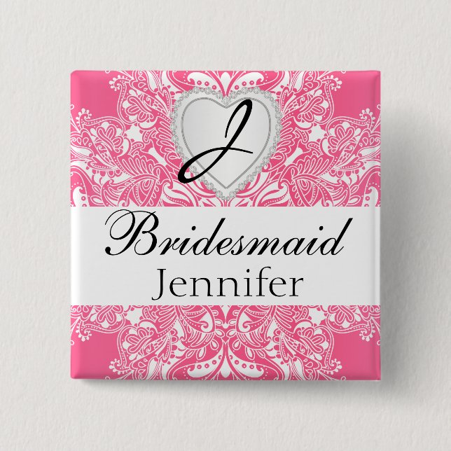 Elegantes Monogramm Brautparty Rosa Design Button (Vorderseite)