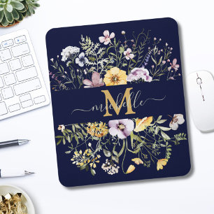 Elegantes Monogramm Bunter Wildblumengarten Floral Mousepad
