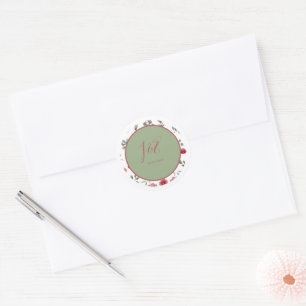 Elegantes Monogramm Burgunder Rosen & Salbeigrün Runder Aufkleber