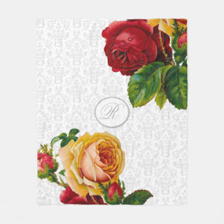 Elegantes Monogramm Damask Floral Fleecedecke