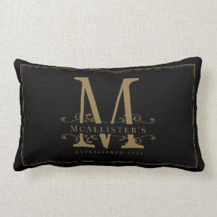 Elegantes Monogramm der Black and Gold-Familie ein Lendenkissen
