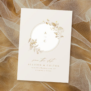 Elegantes Monogramm des botanischen Blumenstraums Save The Date