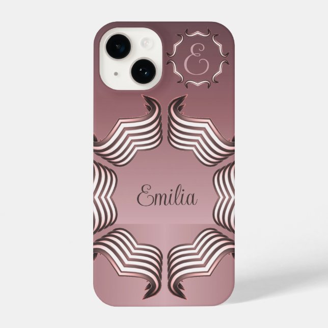 Elegantes Monogramm des modernen Peeking Heart iPhone 14 Hülle (Rückseite)