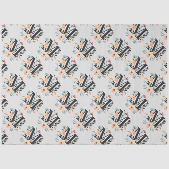 Elegantes Monogramm-Design Letter M Muster 1 Seidenpapier (Vorderseite)