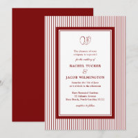 Elegantes Monogramm Dunkelrote gestreifte Hochzeit