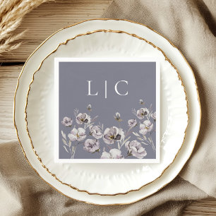 Elegantes Monogramm düstere graue Aquarellblume Serviette