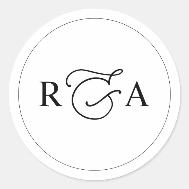 Elegantes Monogramm Einfach Schwarz und Weiß Runder Aufkleber (Vorderseite)