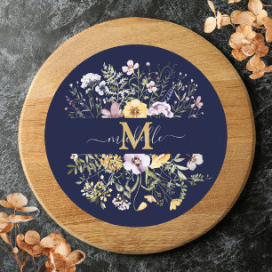 Elegantes Monogramm Farbige Wildblumengarten-Blume Runder Aufkleber