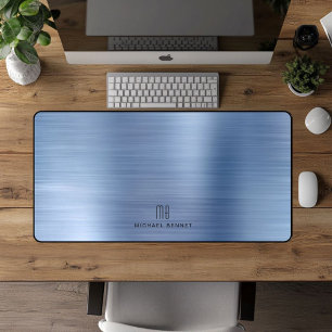 Elegantes Monogramm Faux Blau Metallisch Gebürstet Schreibtischunterlage