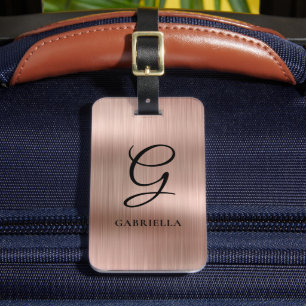 Elegantes Monogramm Faux gebürstetes Metall Roségo Gepäckanhänger