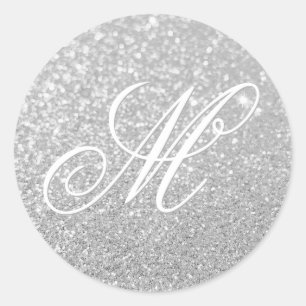 Elegantes Monogramm Faux-Pastell-Bokeh-Silber-Glit Runder Aufkleber
