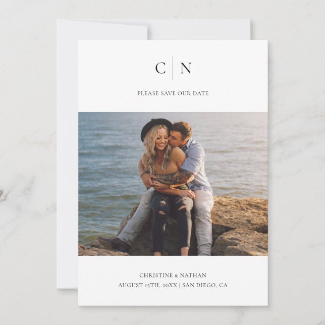 Elegantes Monogramm-Foto-QR-Code  Save The Date (Vorderseite)