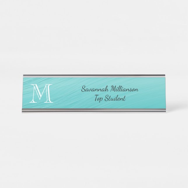 Elegantes Monogramm für Aquamarine Imitate Schreibtischnamensplakette (Vorderseite )