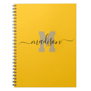 Elegantes Monogramm Gelbe Schrift Büro Schule Notizblock