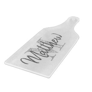 Elegantes Monogramm-Glas-Schneidbrett mit Griff Schneidebrett
