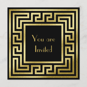 Elegantes Monogramm Gold Glitter Art Deco Schwarz Einladung