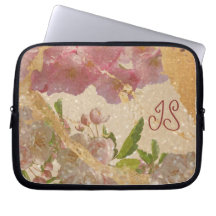 Elegantes Monogramm Gold-Schimmer-Blumendesign