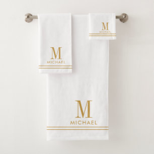 Elegantes Monogramm Gold Schriftzug Name Weiß Badhandtuch Set