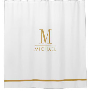 Elegantes Monogramm Gold-Schriftzug Name Weiß Duschvorhang