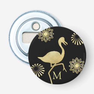 Elegantes Monogramm Gold und Black Flamingo Art Flaschenöffner
