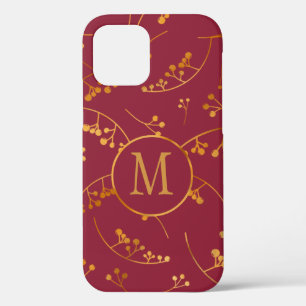 Elegantes, monogramm Goldbeere-Marsala-Rosa-Muster Case-Mate iPhone Hülle