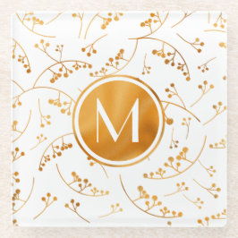 Elegantes, monogramm goldenes Beerenmuster Glasuntersetzer