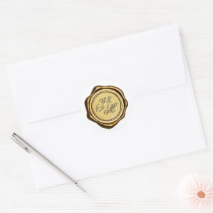 Elegantes Monogramm Goldwachssiegel Runder Aufkleber