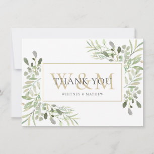 Elegantes Monogramm Grün Dankeskarte