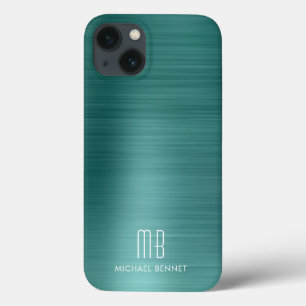 Elegantes Monogramm Grün Gebürstetes Metall Case-Mate iPhone Hülle
