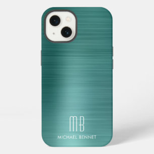 Elegantes Monogramm Grün Gebürstetes Metall iPhone Hülle