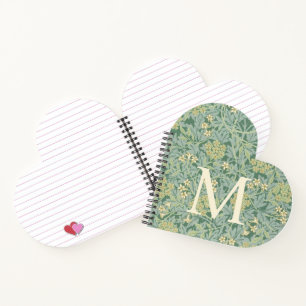 Elegantes Monogramm Grün Jasmin Blumenmuster Notizbuch