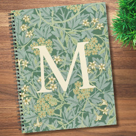 Elegantes Monogramm Grüne Jasmin-Blume Notizbuch