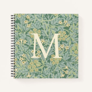Elegantes Monogramm Grüne Jasmin-Blumen Notizbuch