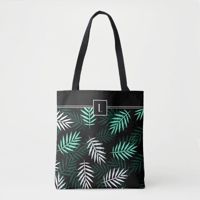 Elegantes Monogramm Grünes botanisches Muster Tasche (Vorderseite)