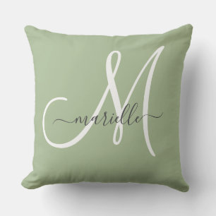 Elegantes Monogramm Grünes Wurfkissen Kissen