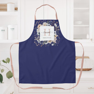 Elegantes Monogramm Hübsche Beige Blaue Blumen Flo Schürze