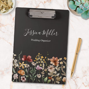 Elegantes Monogramm Hübsche Wasserfarbe Wildblume  Klemmbrett