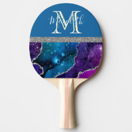 Elegantes Monogramm I Lila Aquamarin Agate Silver  Tischtennis Schläger
