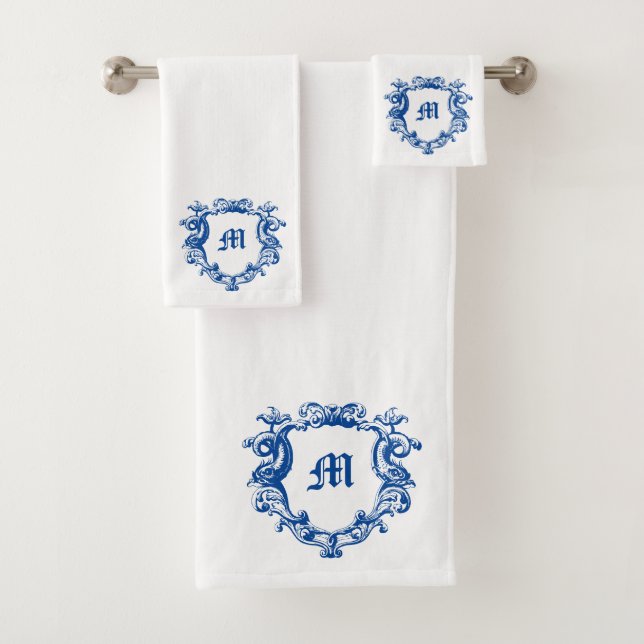 Elegantes Monogramm in Dolphin Cartouche-Vorlage Badhandtuch Set (Insitu)