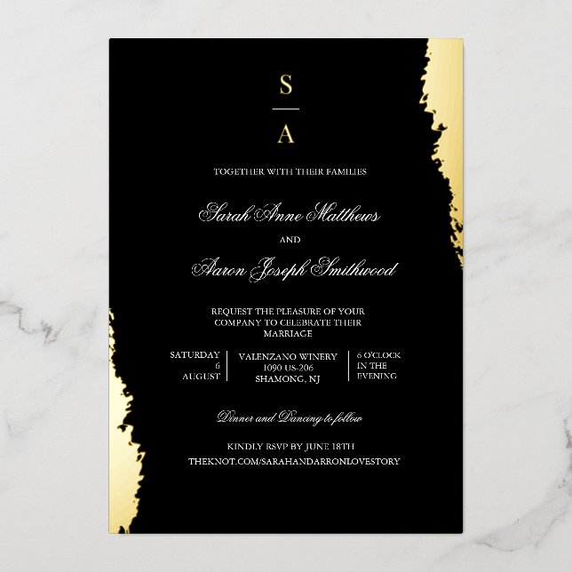 Elegantes Monogramm in einem HochzeitGold Folieneinladung (Vorderseite)