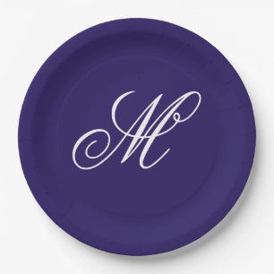Elegantes Monogramm in Navyblau Anfangsbuchstabe Pappteller