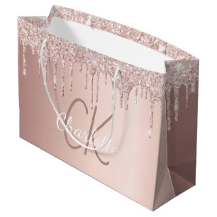 Elegantes Monogramm in Rose-Gold-Glitter-Tropfen-S Große Geschenktüte
