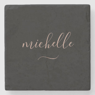 Elegantes Monogramm in Schwarz-Gold-Swashes Steinuntersetzer