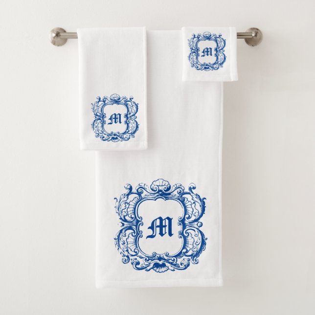 Elegantes Monogramm in Sea Muschel Cartouche-Templ Badhandtuch Set (Insitu)